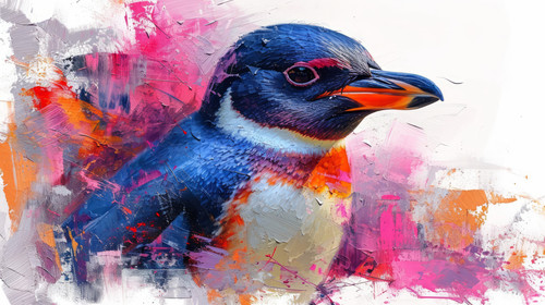 illustration on white background of a A Pop Art Acrylic Style Painting of a Penguin with Vibrant Col.jpg