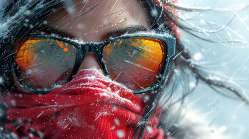 illustration on white background of a A portrait of a happy woman with fun sun glasses on a cold and.jpg