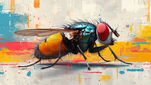 illustration on white background of a A Pop Art Acrylic Style Painting of a Fly with Vibrant Colors .jpg