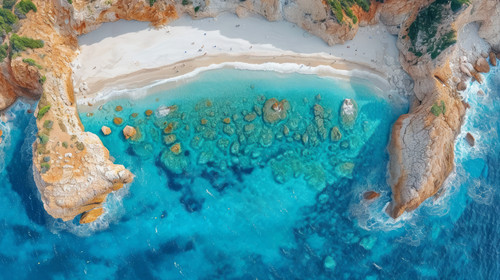 illustration on white background of a Aerial view of Saleccia Beach in the Agriates desert in Upper .jpg