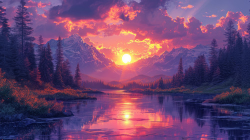 illustration on white background of a A time lapse of the setting sun and moving clouds over the mou.jpg