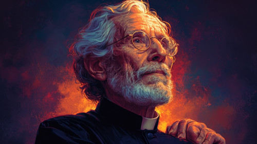 illustration on white background of a A traditionalist oldschool Catholic priest wearing a cassock g.jpg