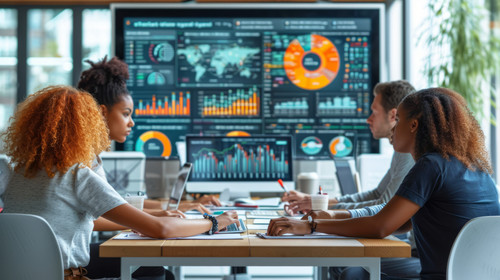 illustration on white background of a Animation of data processing on digital screen over diverse co.jpg