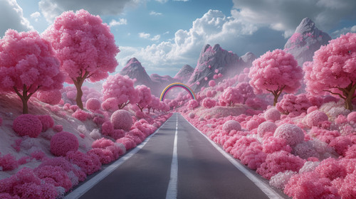 whimsical illistration of A rainbow bridge leading to a land of giant lollipopsperfect book illustra.jpg