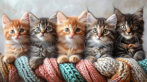 whimsical illistration of A group of kittens having a fashion show with bows and ribbonsperfect book.jpg