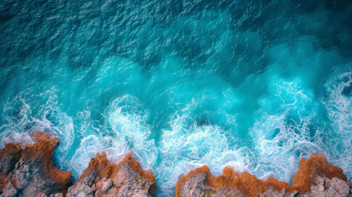 illustration on white background of a Aerial view of sea and rocks ocean blue waves crashing on shor.jpg