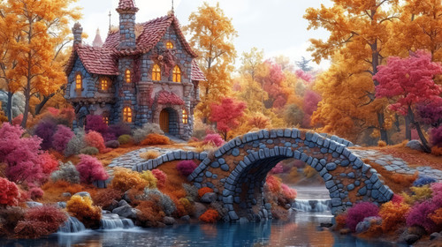 whimsical illistration of A magical bridge made of candy leading to a chocolate castleperfect book i.jpg