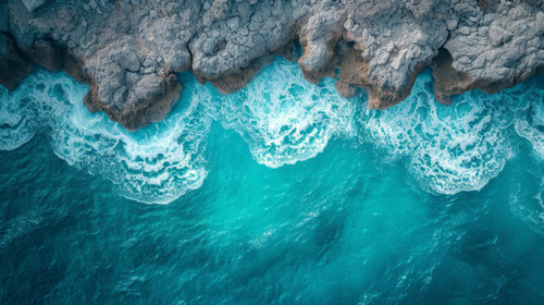 illustration on white background of a Aerial view of sea and rocks ocean blue waves crashing on shor.jpg