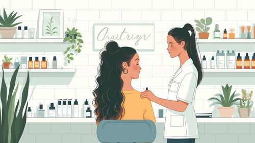 illustration on white background of a A young girl in the beauty salon make hairstyleA young girl in.jpg