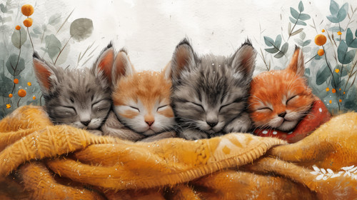 whimsical illistration of Baby animals having a sleepover with cozy blankets and pillowsperfect book.jpg