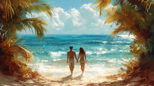 illustration on white background of a Beach love and support with a couple holding hands on a walk r.jpg