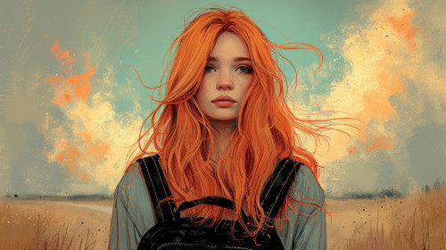 illustration on white background of a Back side portrait of young redhead tourist traveller style wo.jpg