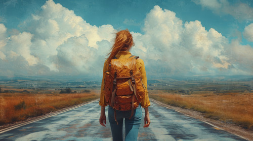 illustration on white background of a Back side portrait of young redhead tourist traveller style wo.jpg