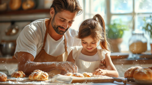 illustration on white background of a Bake someone happy Shot of a father teaching his daughter how .jpg