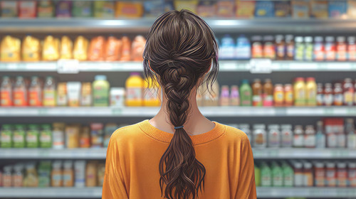 illustration on white background of a Back view of the woman in the grocery store ar 169 00153 01.jpg