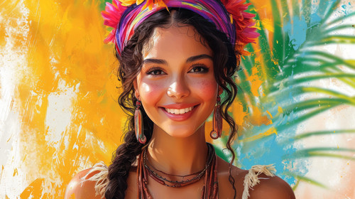 illustration on white background of a Beautiful smiling young Romani woman ar 169 00162 02.jpg