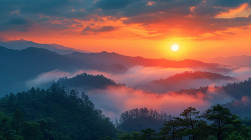 illustration on white background of a Beautiful sunrise and fog in Phu Thok Chiang Khan District Loe.jpg