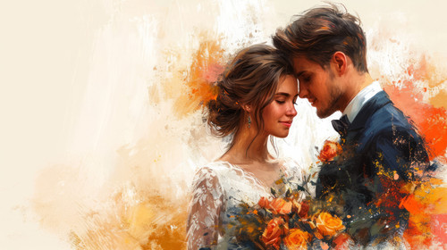 illustration on white background of a Beautiful bride and groom in the ukrainian style are standing .jpg