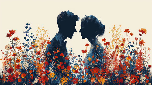 illustration on white background of a Beautiful bride and groom in the ukrainian style are standing .jpg