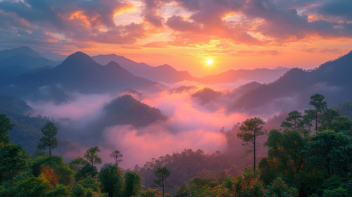 illustration on white background of a Beautiful sunrise and fog in Phu Thok Chiang Khan District Loe.jpg