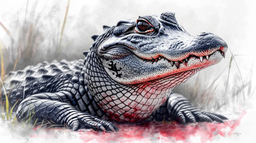 illustration on white background of a Beautiful portrait of an American alligator or gator Alligator.jpg