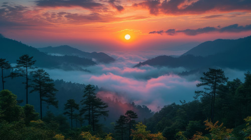 illustration on white background of a Beautiful sunrise and fog in Phu Thok Chiang Khan District Loe.jpg