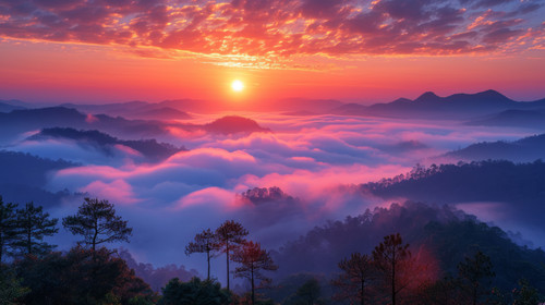 illustration on white background of a Beautiful sunrise and fog in Phu Thok Chiang Khan District Loe.jpg