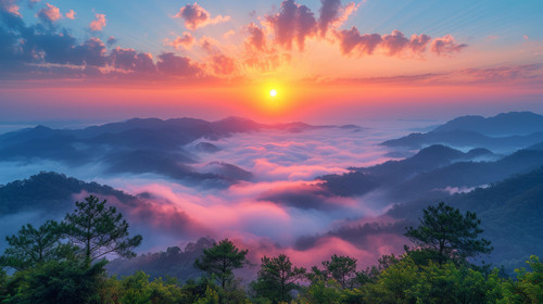 illustration on white background of a Beautiful sunrise and fog in Phu Thok Chiang Khan District Loe.jpg