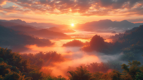 illustration on white background of a Beautiful sunrise and fog in Phu Thok Chiang Khan District Loe.jpg