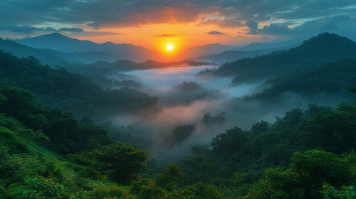 illustration on white background of a Beautiful sunrise and fog in Phu Thok Chiang Khan District Loe.jpg