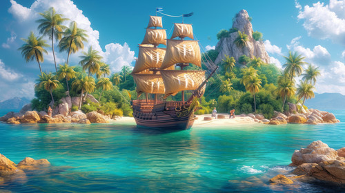 whimsical illistration of Pirates searching for a hidden treasure on a tropical islandperfect book i.jpg
