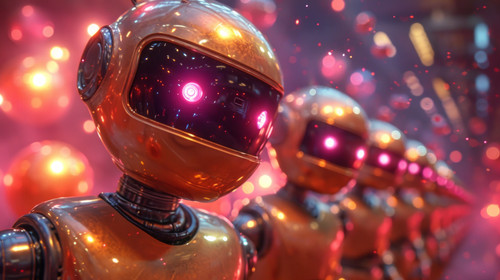 whimsical illistration of Robots having a dance party in a disco ball factoryperfect book illustrati.jpg