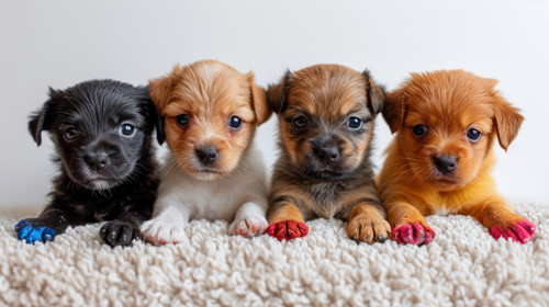 whimsical illistration of Puppies having a painting party with colorful paw printsperfect book illus.jpg
