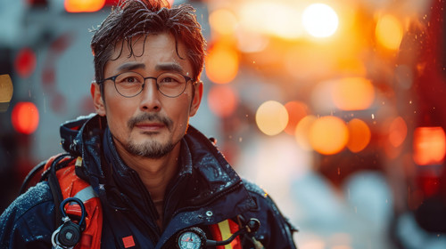 illustration on white background of a Asian Man Paramedic Lifestyle Setting Generative AI ar 169 001.jpg