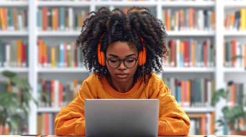 illustration on white background of a Attractive young African student studying at the college libra.jpg
