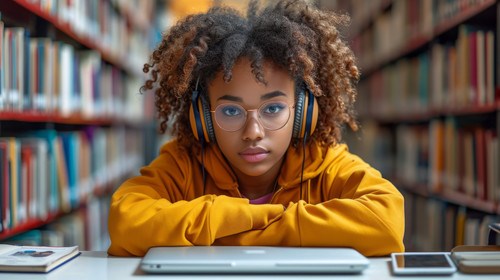 illustration on white background of a Attractive young African student studying at the college libra.jpg