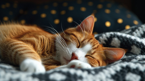 illustration on white background of a A bed with a sleeping cat Generative AI ar 169 00042 01.jpg