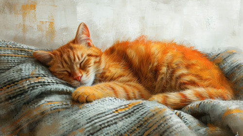illustration on white background of a A bed with a sleeping cat Generative AI ar 169 00042 02.jpg