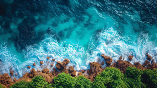 illustration on white background of a Aerial view of sea and rocks ocean blue waves crashing on shor.jpg