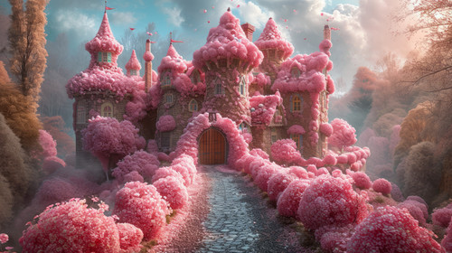 whimsical illistration of A magical bridge made of candy leading to a chocolate castleperfect book i.jpg