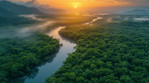 illustration on white background of a Aerial view of the Sauk river during sunrise in Washington Sta.jpg