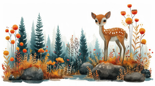 whimsical illistration of A magical forest where animals can talk and befriend childrenperfect book .jpg