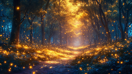 whimsical illistration of A magical forest where fireflies create beautiful patternsperfect book ill.jpg