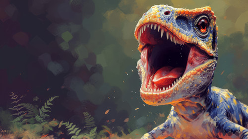 illustration on white background of a a cartoon of a dinosaur with its mouth open and teeth wide ope.jpg