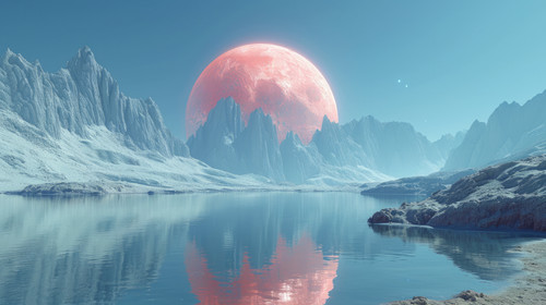 illustration on white background of a Alien Planet Mountain and lake 3D rendering ar 169 00118 01.jpg
