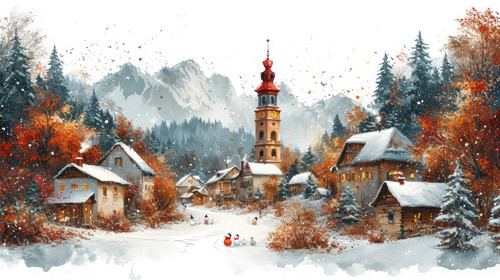 whimsical illistration of A snowy village where snowmen come to lifeperfect book illustration on whi.jpg
