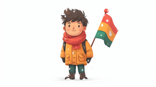 illustration on white background of a An Asian boy standing with a Bangladeshi flag on a winter morn.jpg