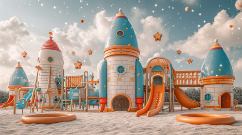 whimsical illistration of A spacethemed playground with rocket swings and alien slidesperfect book i.jpg