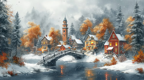 whimsical illistration of A snowy village where snowmen come to lifeperfect book illustration on whi.jpg