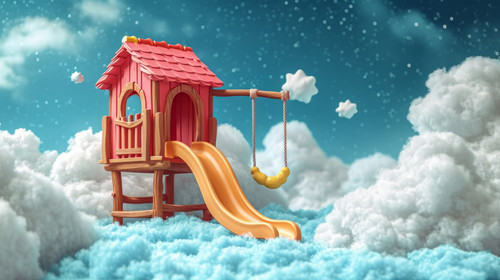 whimsical illistration of A playground in the clouds with fluffy slide and swingperfect book illustr.jpg